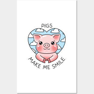 Pigs make me smile - Funny pig in heart with clouds Posters and Art